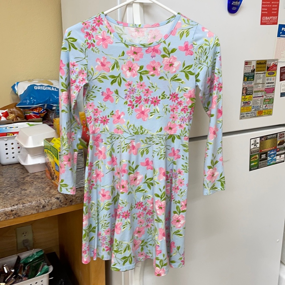 Children’s Place 10-12 dress light blue with pink